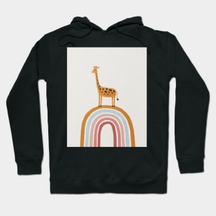 Giraffe on Rainbow, Abstract, Mid century modern kids wall art, Nursery room Hoodie